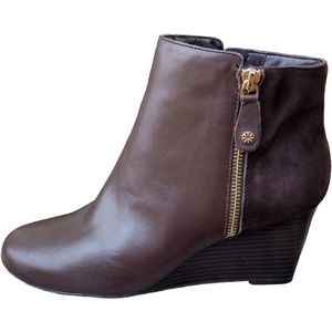 Isaac Mizrahi Leather & Suede Kierra Wedge Ankle Boot, Brown, Size 7.5 W Women's